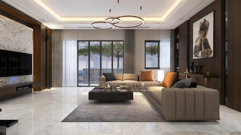 Ý tưởng bố trí nội thất gỗ mang lối thiết kế hiện đại sáng tạo đã thổi làn gió mới tạo nên vẻ đẹp độc đáo. Mẫu bố trí biệt thự đang trong quá trình hoàn thiện thi công nội thất, quý khách có thể tham khảo chi tiết tại website:thietkenoithat.com