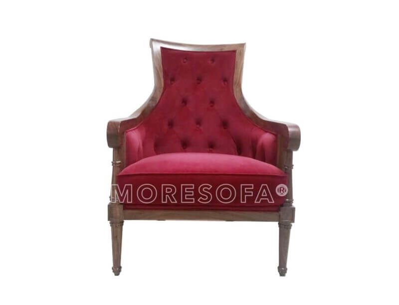 Sofa tân cổ điển MS-022 gỗ tự nhiên Óc chó, bọc nỉ nhập khẩu cao cấp màu đỏ nổi bật cho phòng khách đẹp