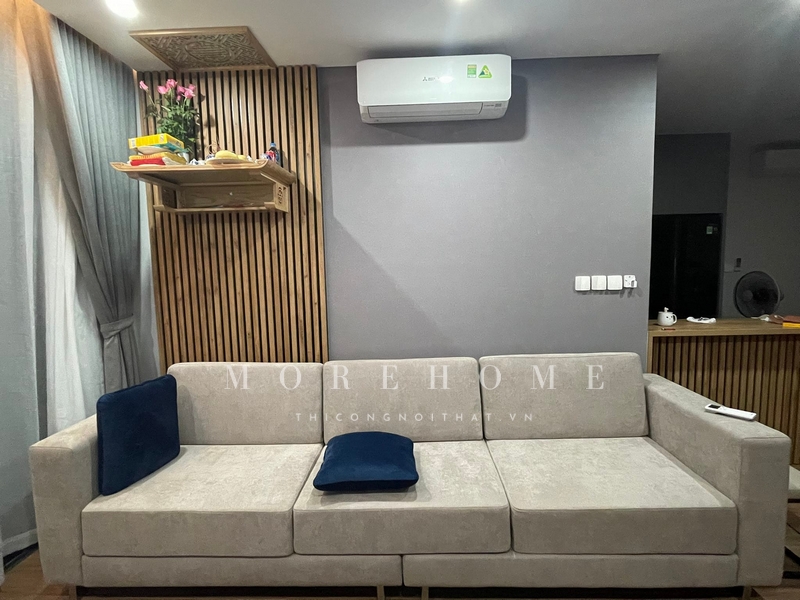 Thi công sofa văng dài có tựa bọc nỉ hiện đại sử dụng thoải mái với mục đích cá nhân.