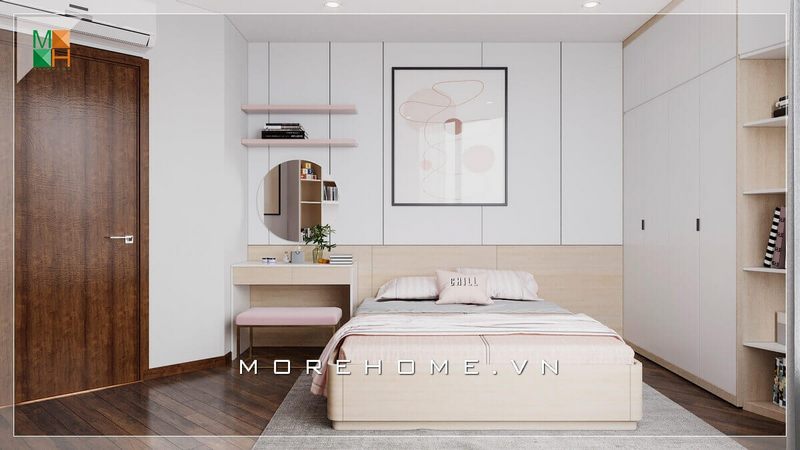 Một mẫu thiết kế phòng ngủ vô cùng đơn giản mà nhẹ nhàng tinh tế với gam màu trắng trẻ trung mang phong cách hiện đại cho nhà phố, chung cư