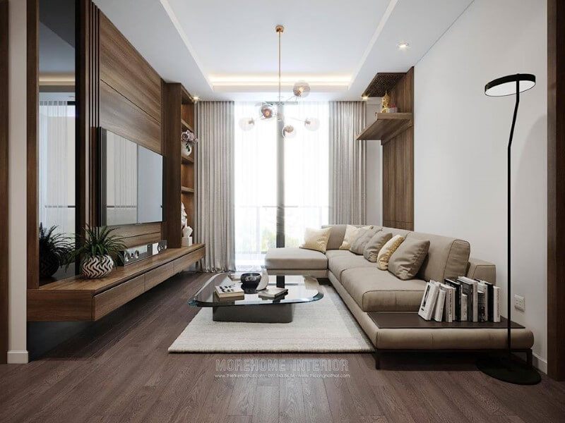 Trang trí nội thất phòng khách gam màu trung bình